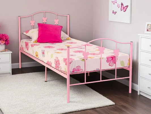 BUTTERFLY Bed Finished in Pink Metal.