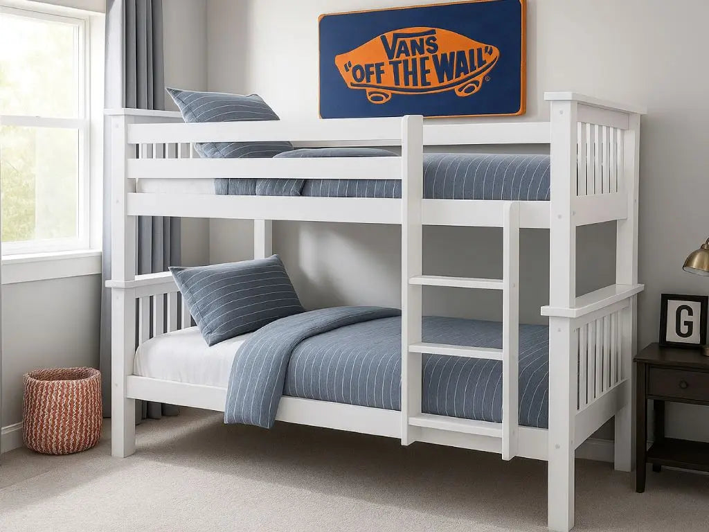 LUCCA Bunk Bed, Solid Pine, White Finish.