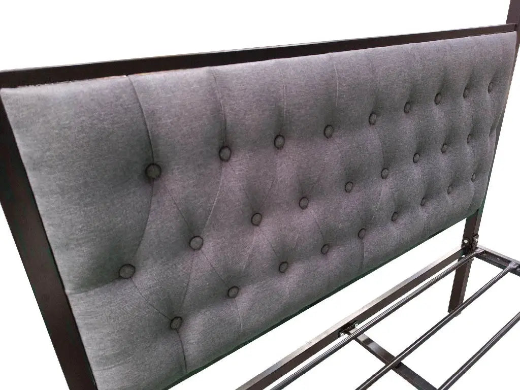 Sydney 4 Poster Metal Bed Frame, black Metal, Gray Fabric.
